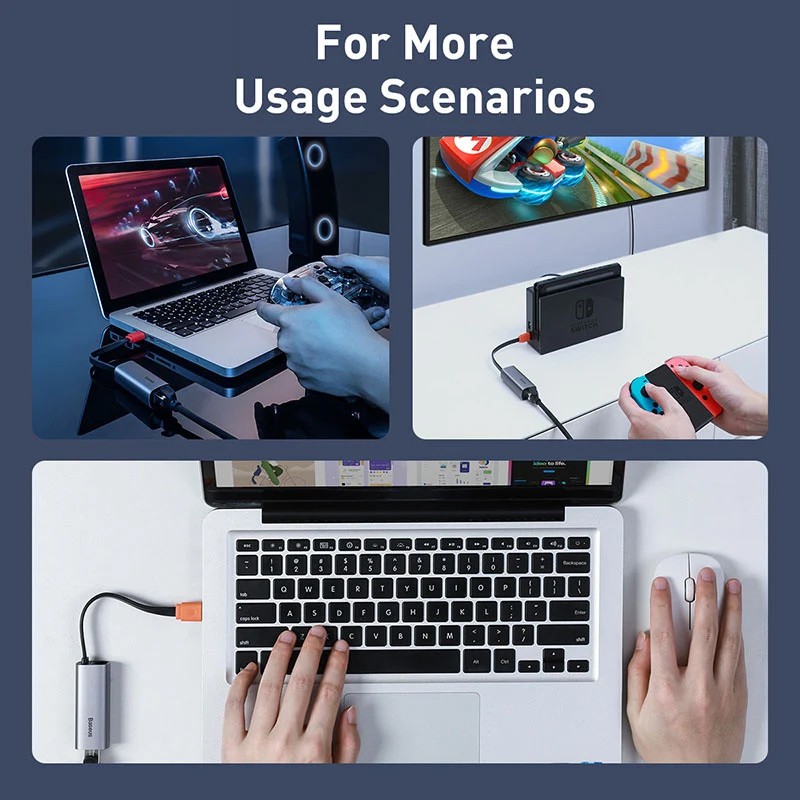 Bộ Hub chuyển đổi USB C Baseus Cannon Series hỗ trợ cổng mạng RJ45 cho Laptop và Macbook