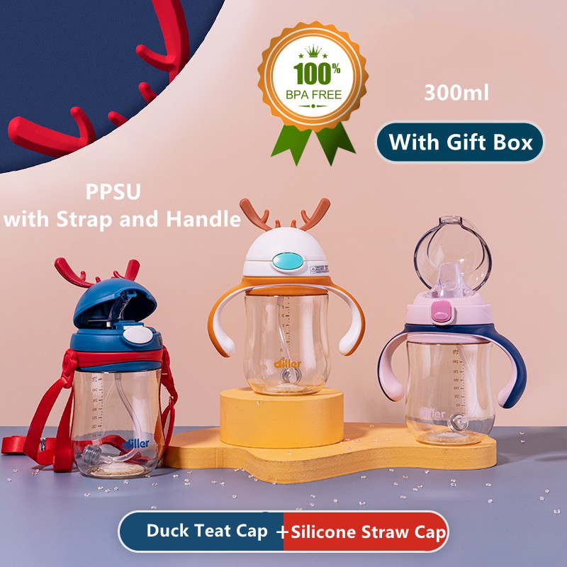 Bình nước Diller D-P4002 (300ml) chất liệu PPSU không BPA chống tràn thích hợp uống sữa dành cho trẻ em