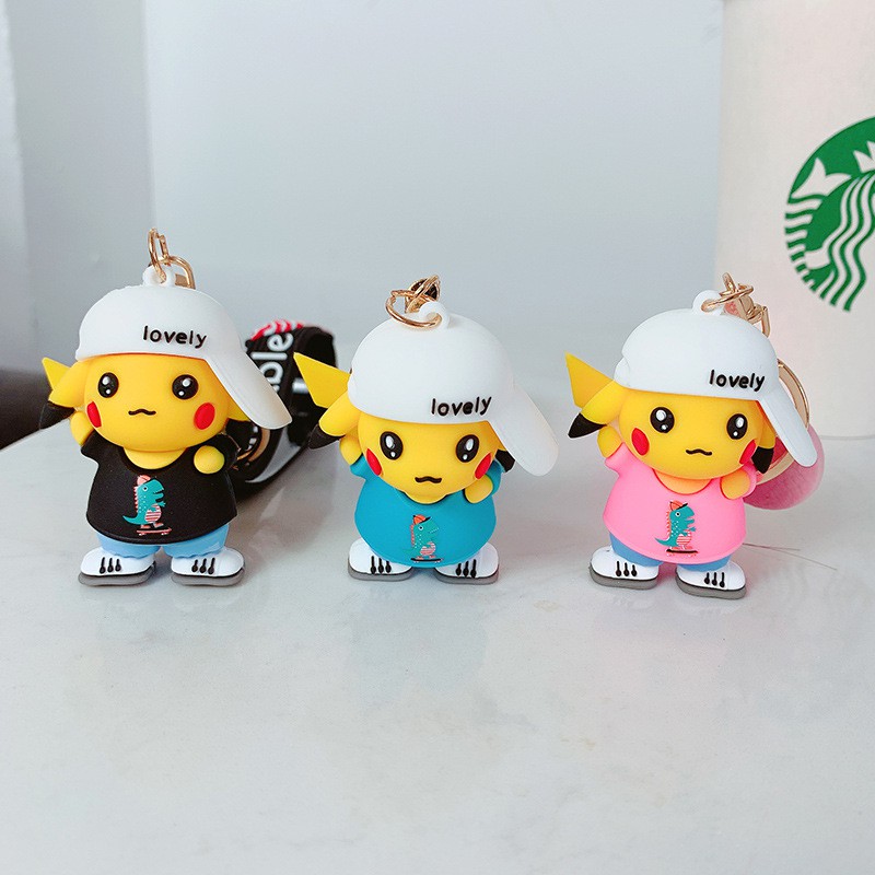 Móc khóa Pikachu silicon mũ bóng chày