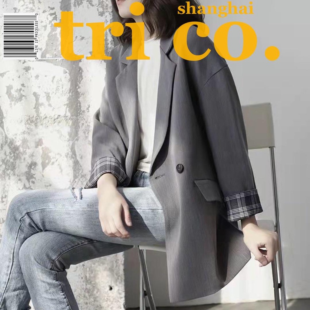 Áo Khoác Blazer Cỡ Lớn S-3xl Phong Cách Hàn Quốc Thời Trang Xuân Thu Cho Nữ