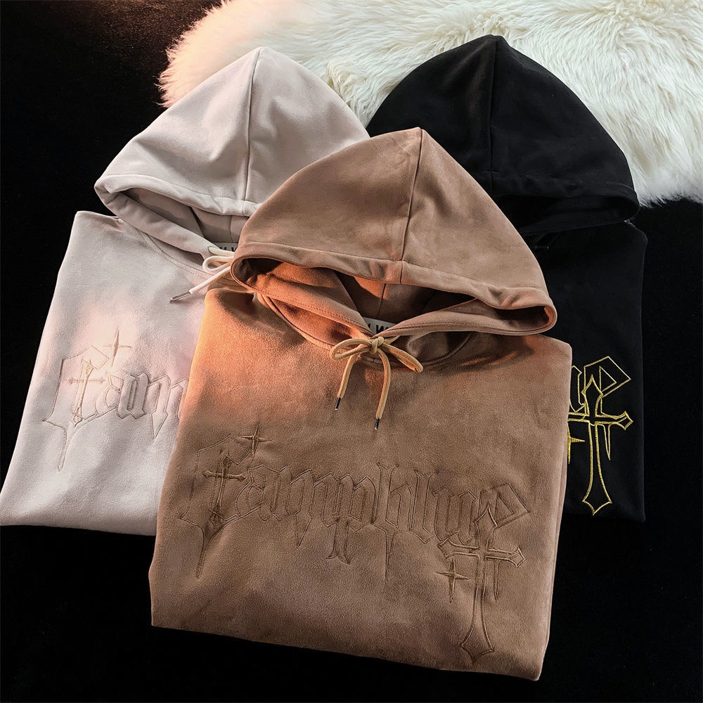 Áo Hoodie Thu Đông Dáng Rộng In Họa Tiết Chữ Thập Phong Cách retro Mỹ Cho Nam Và Nữ y2k