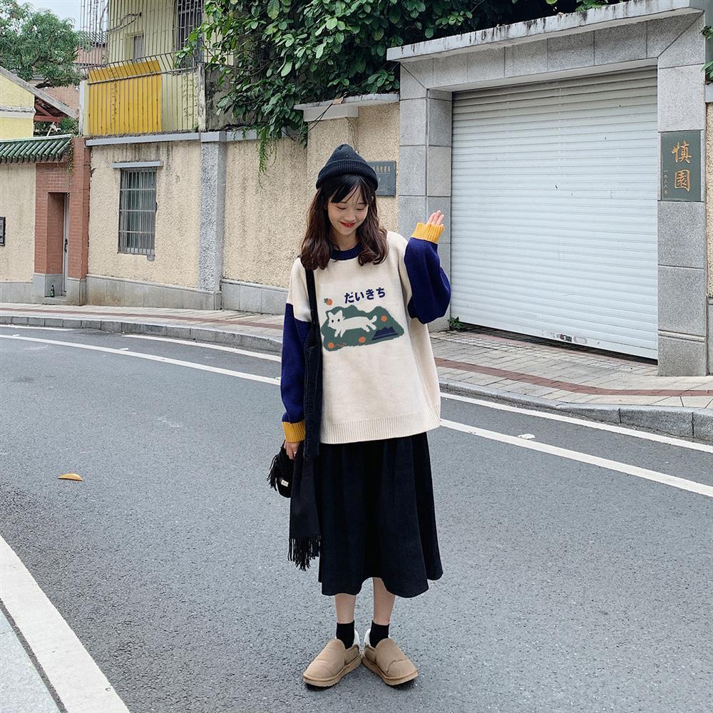 Áo Len Nữ  New Korean College Warm BF Loose Round Neck Sweater for Female Students