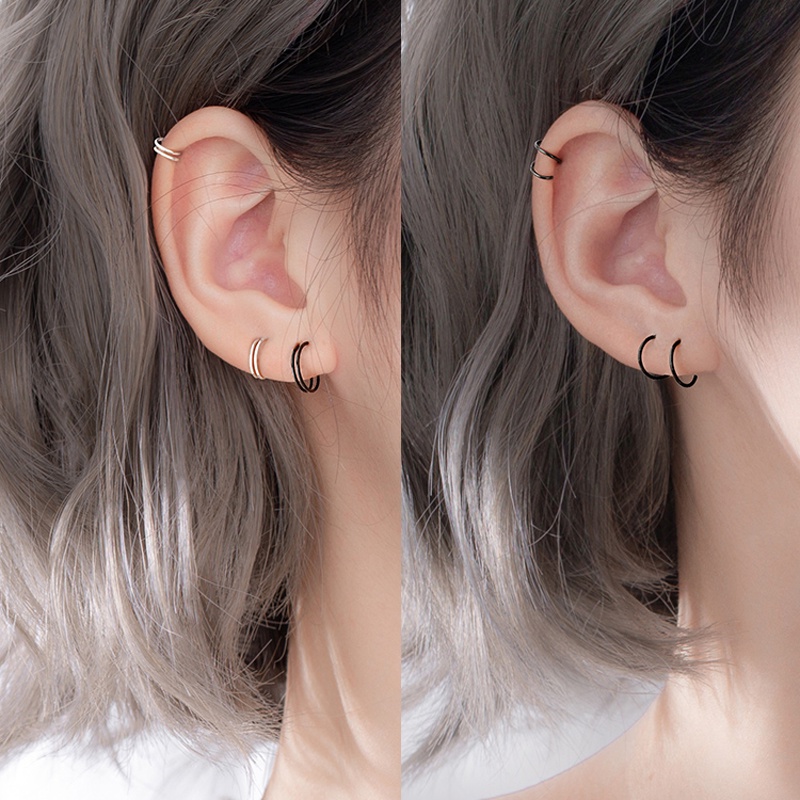 Bộ 2 Khuyên Tai Tròn Xoắn Ốc Bằng Thép Không Gỉ 6 / 8mm