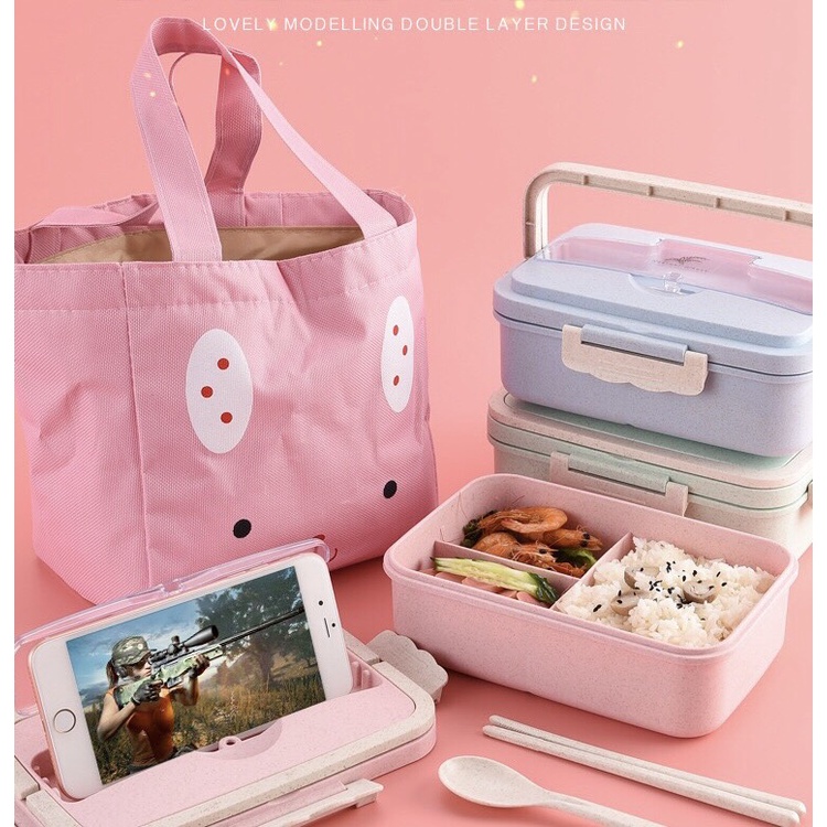 [ HÀNG LOẠI 1 ] Hộp đựng cơm lúa mạch 3 ngăn kèm quai xách siêu đẹp 1000ml