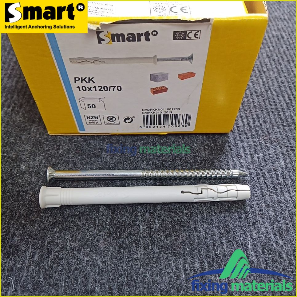 Tắc kê đóng cao cấp kèm vít hiệu Smart, PKK 10x120/70, lắp khung cửa (Nhựa PA6, Vít cường lực, Made in EU)