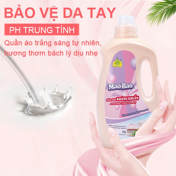 Túi Nước giặt kháng khuẩn Mao Bao 1800g - 8 túi + Tặng 1 hộp Bột tẩy quần áo thiên nhiên Baking soda 12g x 5 gói