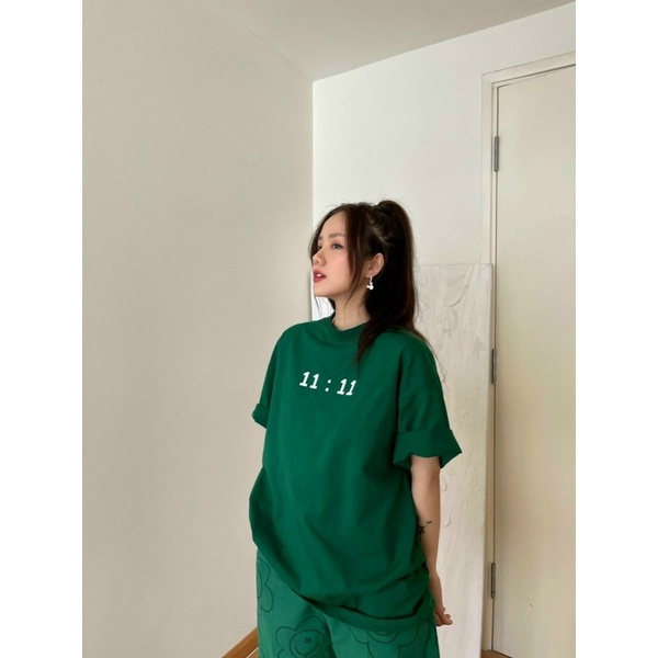 ÁO THUN TAY LỠ COTTON 11:11 XANH VE CHAI FORM UNISEX NAM NỮ (kèm ảnh thật)