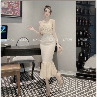 [TH15] Đầm Dự Tiệc Body 2 Dây Nhún Ngực Đuôi Bèo - Vải lụa phối voan - 2 Màu Trắng, Đen - Dành Cho Nàng Dự Tiệc