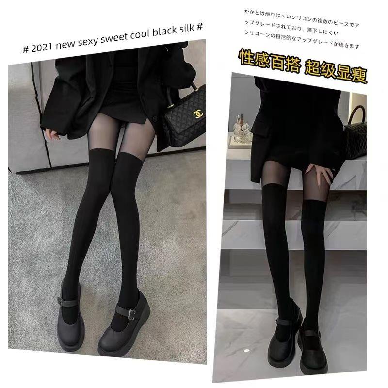 Vớ Dài Ngang Đùi Giả Vớ Mỏng Màu Đen Thời Trang Xuân Thu Cho Nữ