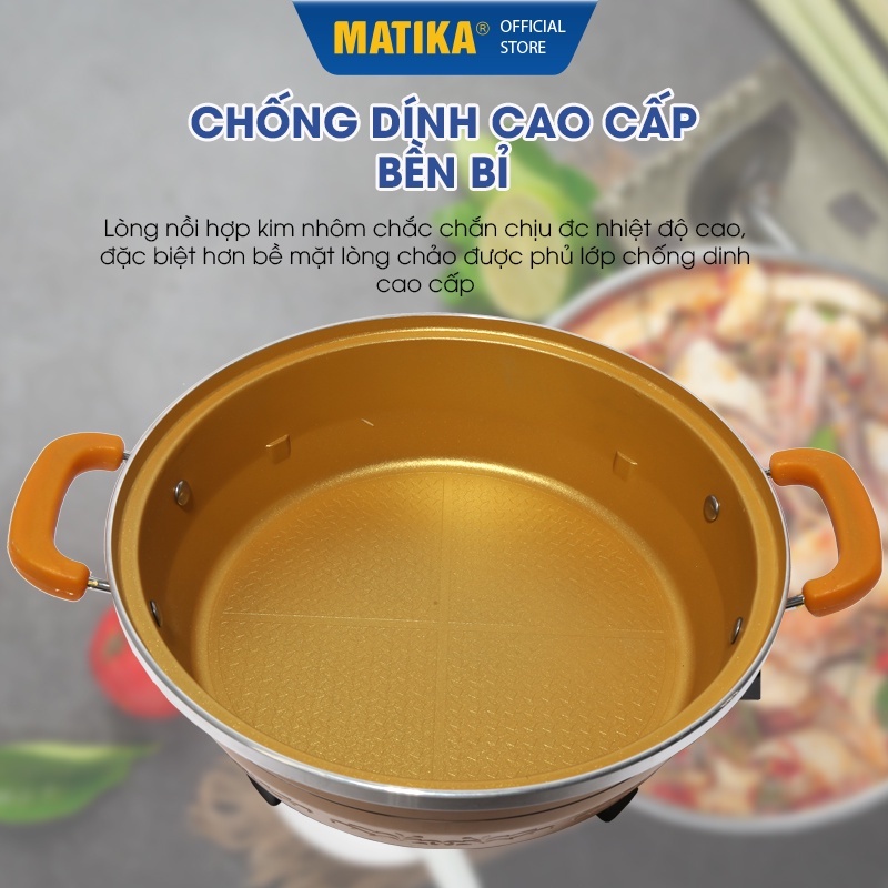 Nổi Lẩu Điện Đa Năng Matika Chính Hãng Kèm Vỉ Hấp Cách Thuỷ và Xửng Hấp Siêu to và chắc chắn, Bảo Hành 12 Tháng