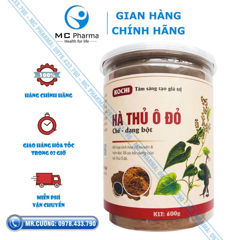 {Chính Hãng} Hà thủ ô đỏ KOCHI chế dạng bột (giúp lưu thông khí huyết, làm đen tóc, giảm bạc tóc)