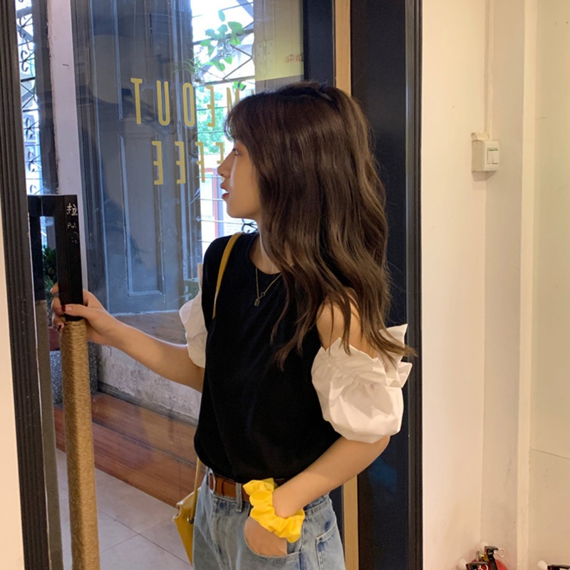 Áo Thun Cổ Tròn Tay Ngắn Phồng Màu Trơn Thời Trang Mùa Hè Dành Cho Nữ