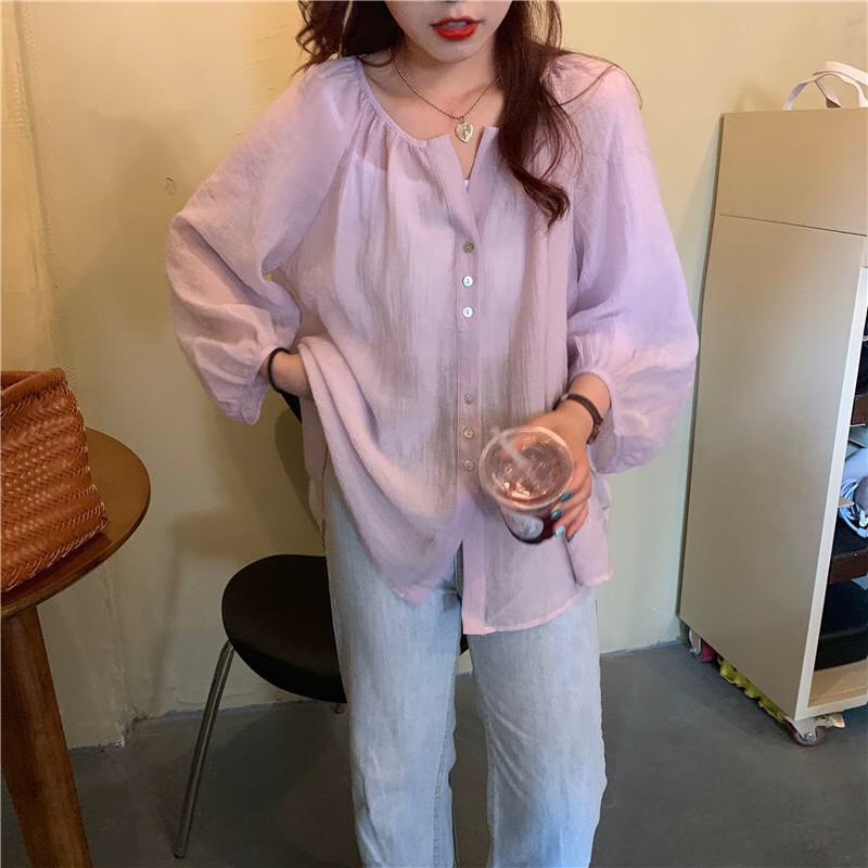 ÁO KHOÁC VOAN TƠ NHŨ TÍM TRẮNG ULZZANG - ÁO SƠ MI GIẤY TÍM CÚC CÀI HOT