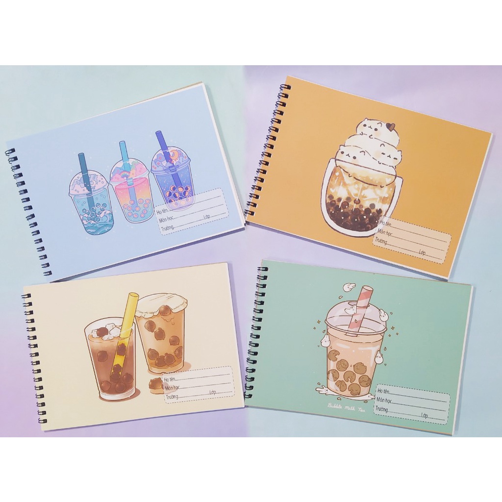 Vở vẽ hoa nhí lò xo A4 VV4I14 20 tờ quả bơ trứng lười yakult trà sữa boba tea hoạt hình cute dễ thương