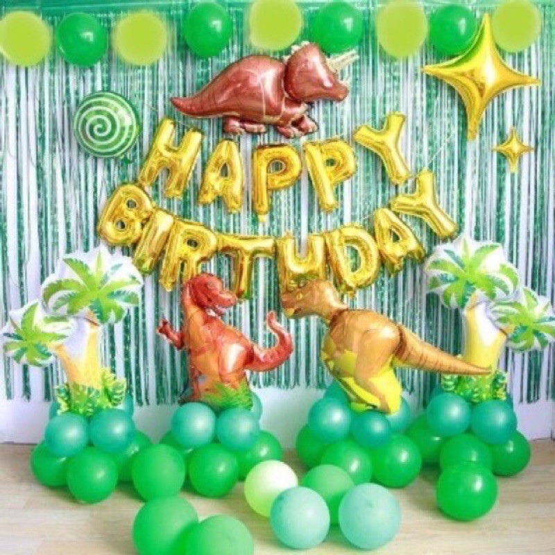 [ TẶNG BƠM + KEO DÁN] Sét Bóng Trang Trí Sinh Nhật Hình Khủng Long