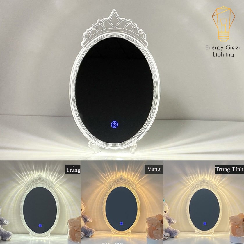 Gương Để Bàn,Gương Trang Điểm Energy Green Lighting Cảm Ứng Có Đèn GTD-1096 - 3 Chế Độ Ánh Sáng