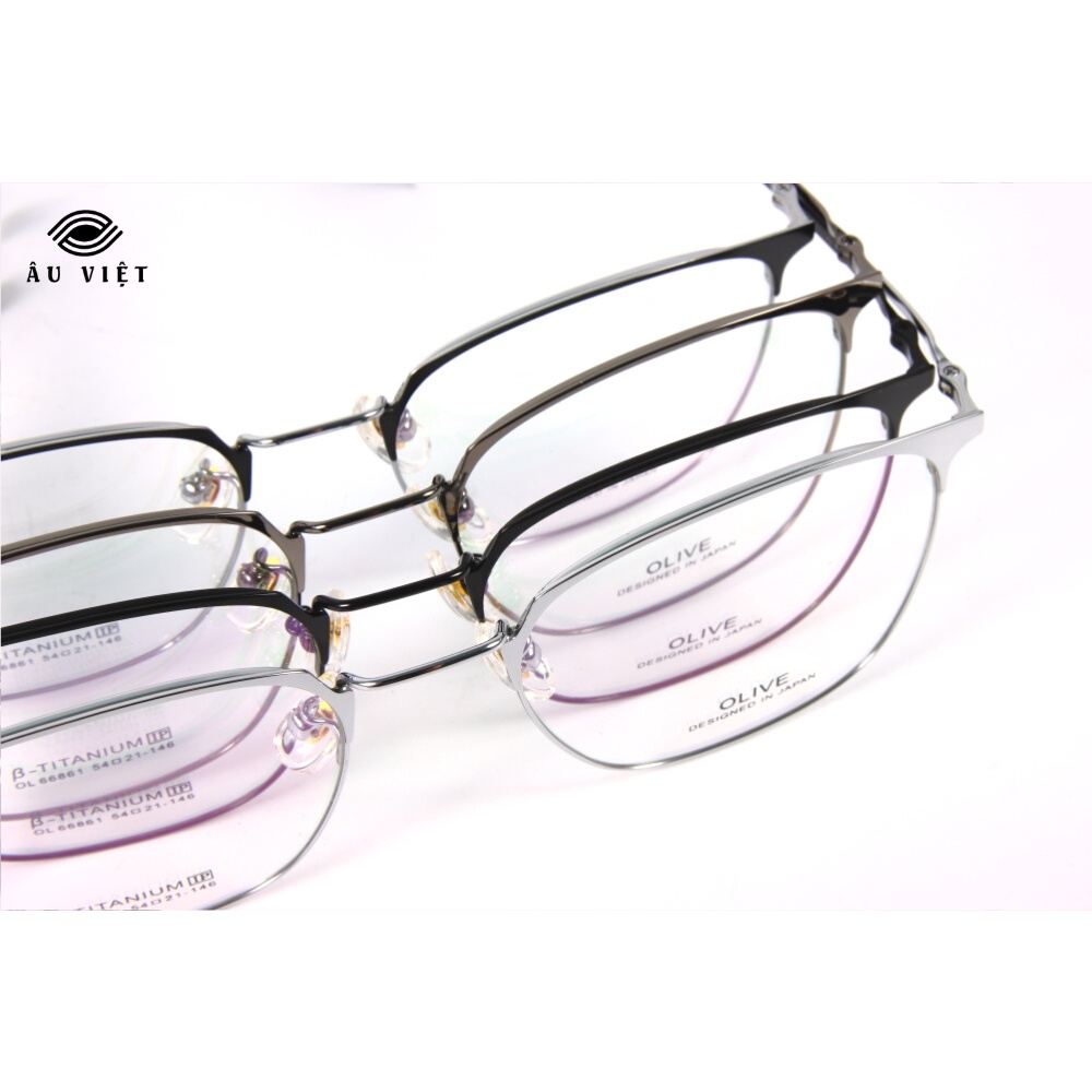 Gọng kính kim loại titanium nam nữ unisex dáng vuông Olive OL-66861 màu đen/bạc Full box