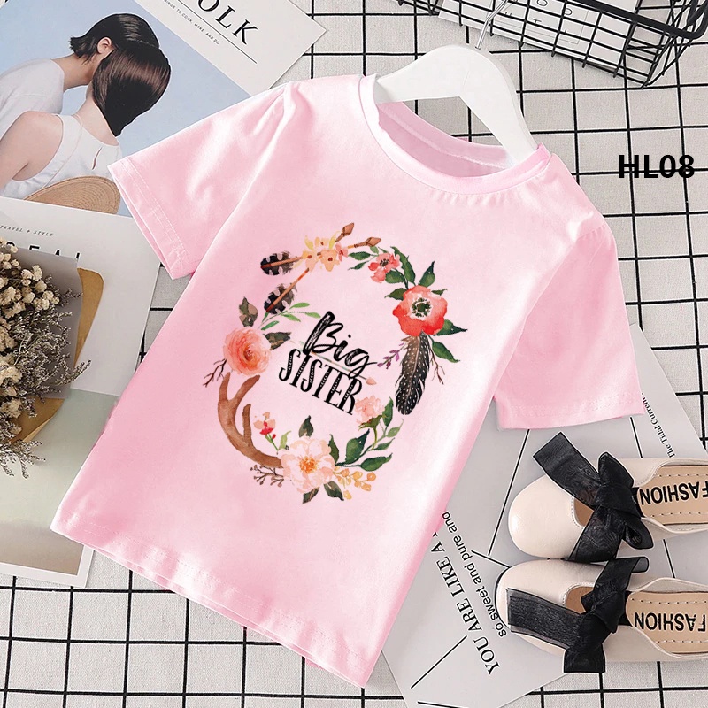 Lớn Em Gái Bé Trẻ Em Grisl Áo Phông Hoa In Hình Chị Em Tuyên Bố Mùa Hè Tay Ngắn Tee Áo Sơ Mi