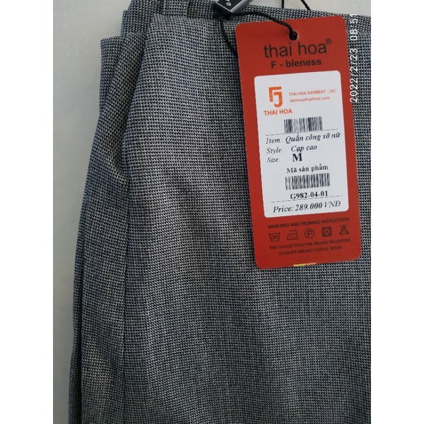 CHÍNH HÃNG THÁI HOÀ Quần lưng cao 1 nút tôn vòng 3 màu xám G982