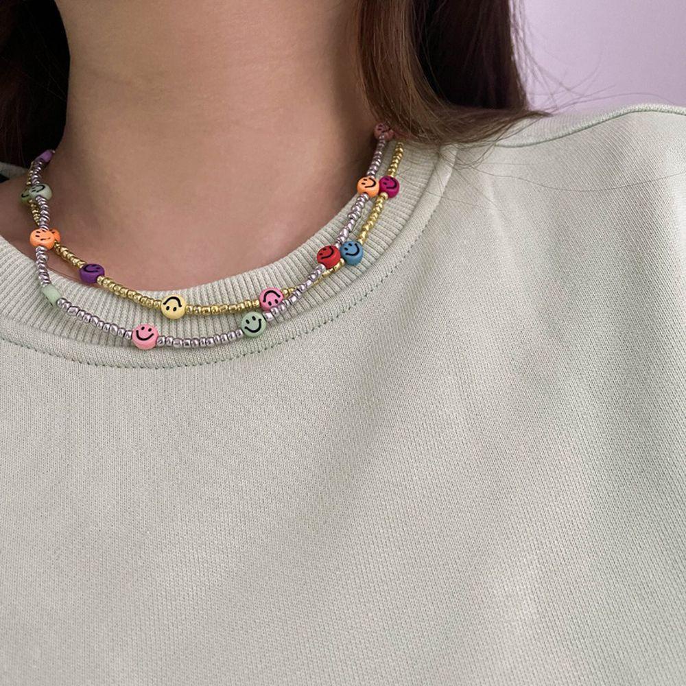 Vòng cổ Chuỗi Hạt Nhiều Màu Mặt Cười WMES15H Phong Cách Hip Hop Hàn Quốc Y2K