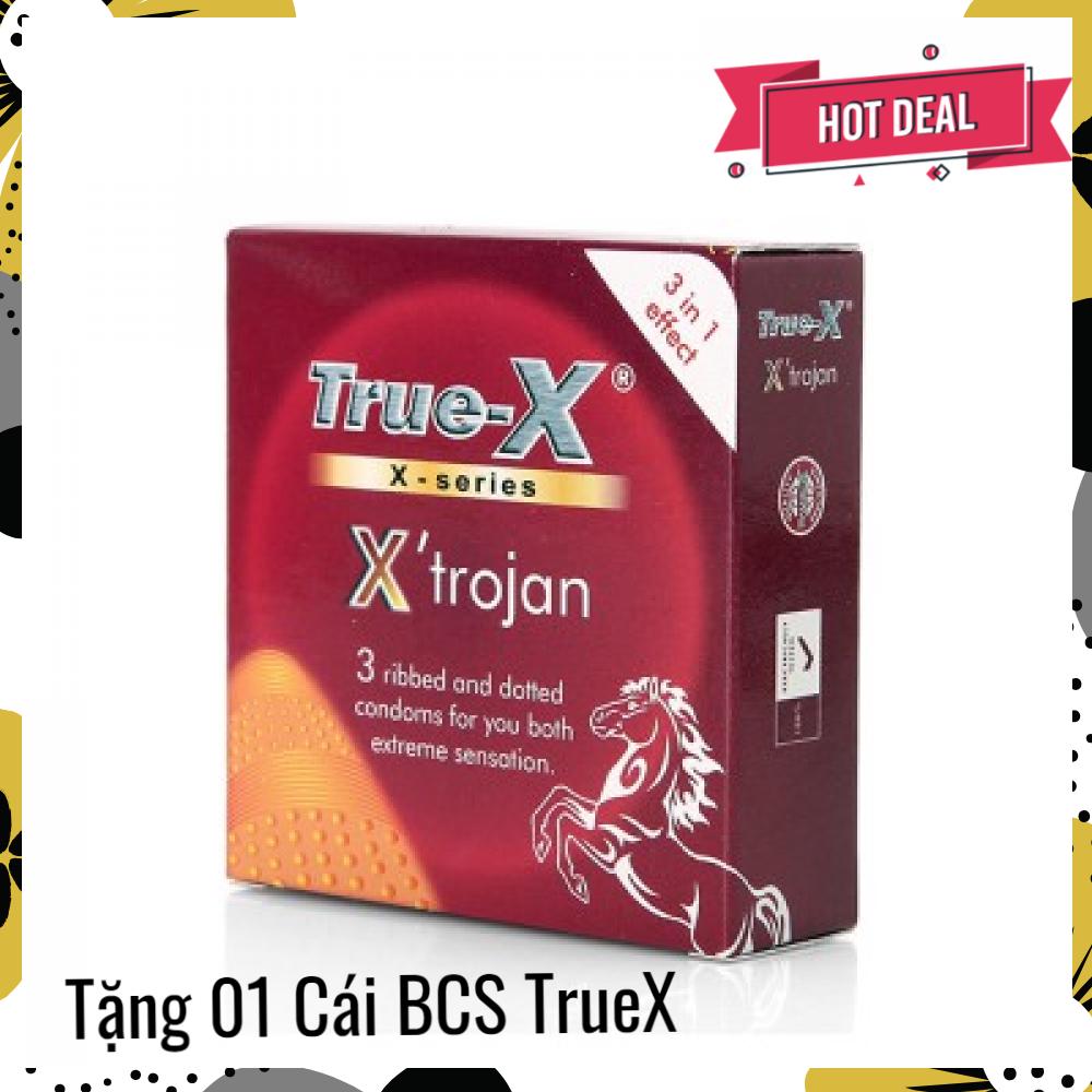 Bao cao su ôm sát, có rãnh hạt nổi true-x xtrojan 3in1 hộp 3 chiếc