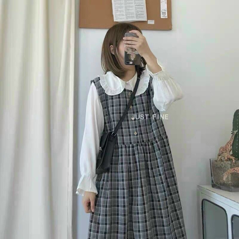 SET YẾM CARO KÈM ÁO SƠ MI CỔ SEN