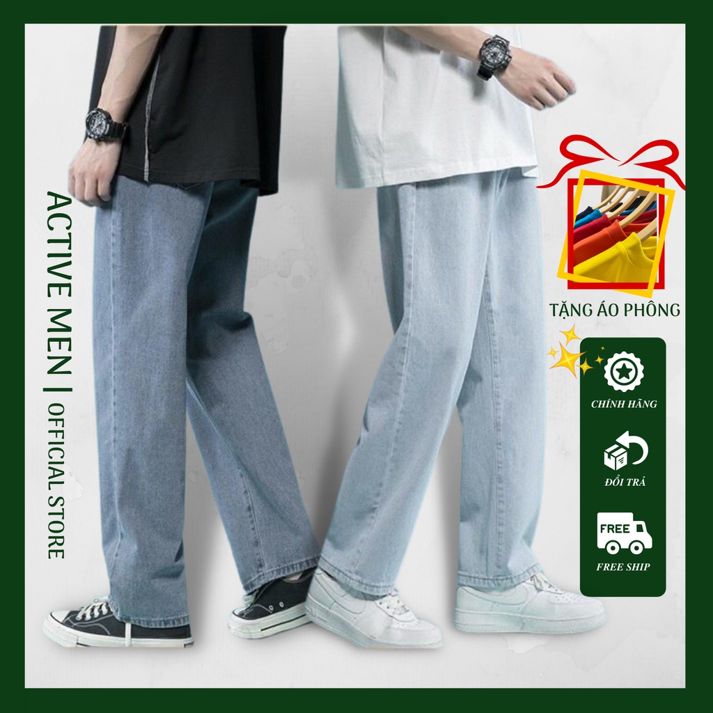 Quần Baggy Jean Trơn, Quần Bò Ông Suông, Rộng Nam Nữ JST Màu Xanh Nhạt, Xanh Sky, Đen