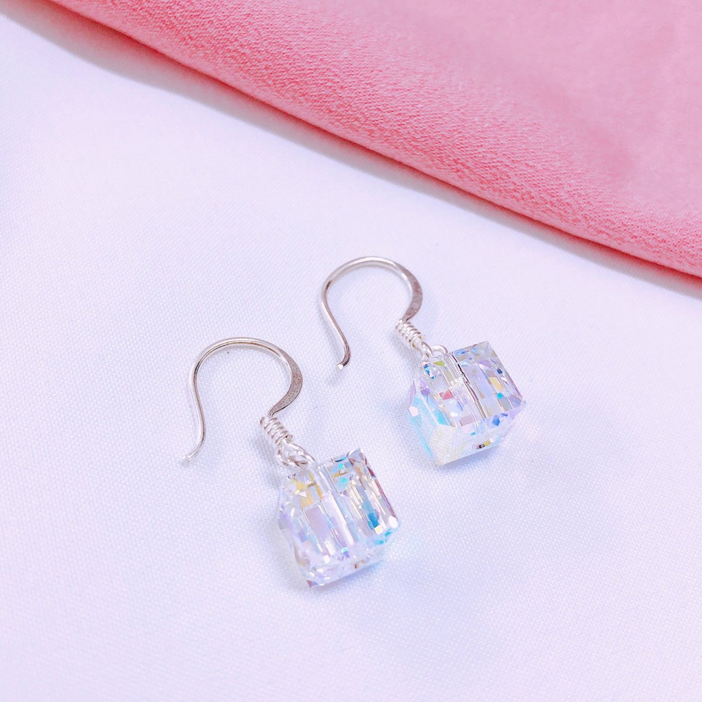 Bông tai bạc nữ gắn hạt lấp lánh nhiều màu xinh xắn / Khuyên tai bạc bibi silver