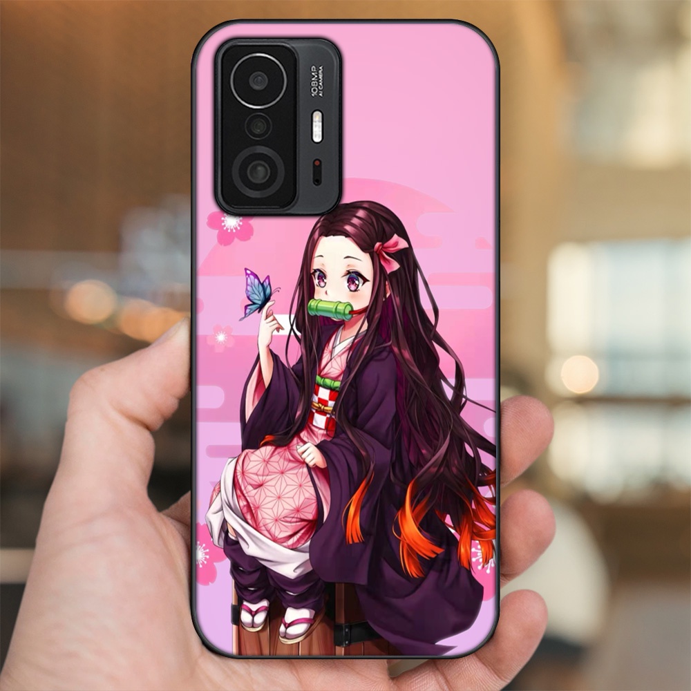 Ốp lưng Xiaomi 11T viền đen in hình Nezuko Kimetsu no Yaiba