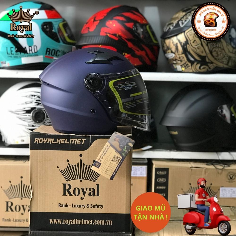Royal M268 Mũ nón bảo hiểm 3/4 có 2 lớp kính chính hãng cao cấp nam nữ giá rẻ bảo hành 12 tháng màu đen mờ nhám bóng