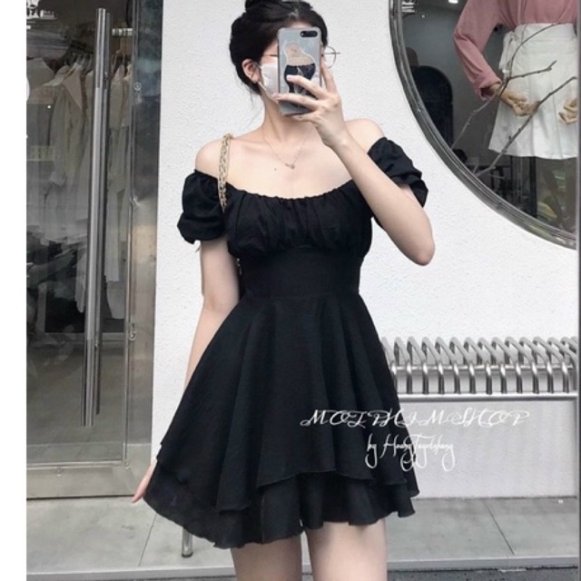 VÁY ĐEN  TAY PHỒNG BO EO XẾP LY NGỰC - GD235