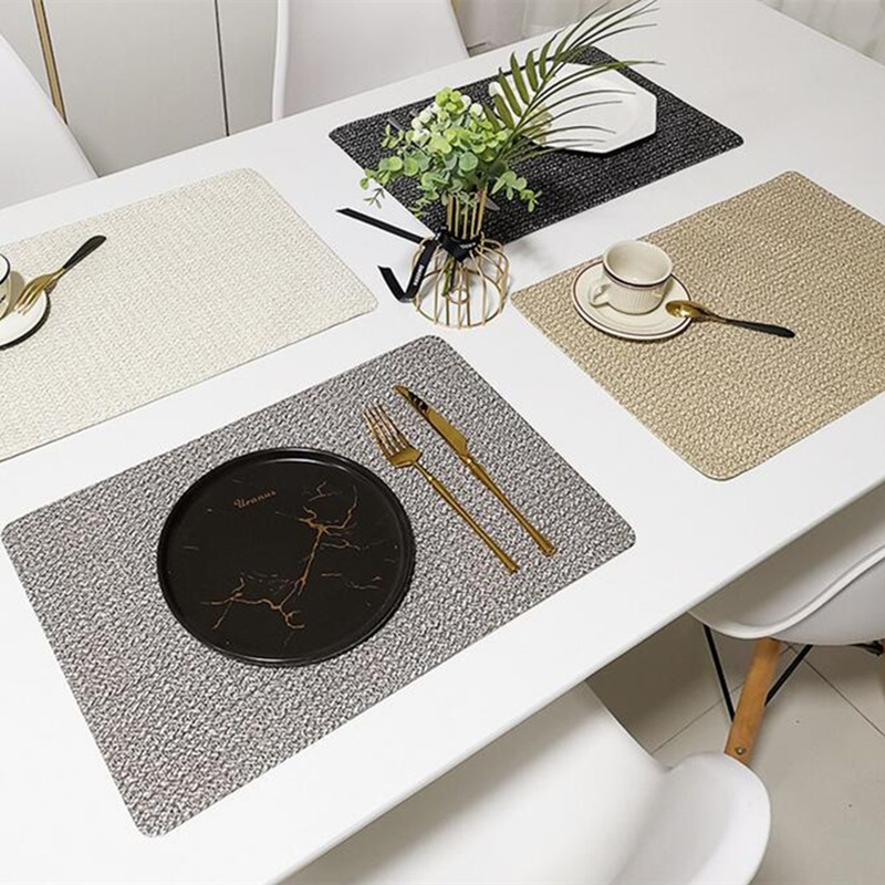 45x30cm PVC Placemat Elegant Thickness Fish Scale Pattern Table Mat Non-slip Rectangle White Grey Coaster Place Mats