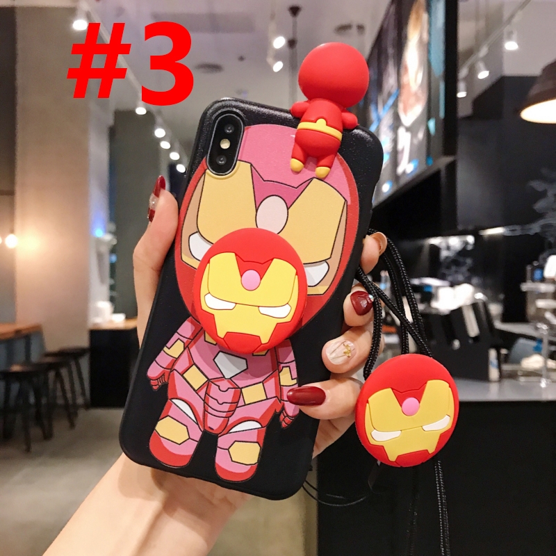 Ốp điện thoại hình nhân vật Marvel kèm giá đỡ và dây đeo cho IPhone X Xs MAX XR 11 Pro Max 6 6s 7 8 Plus