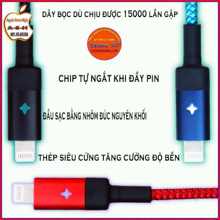 Dây Cáp Sạc iphone Tự Ngắt Khi Đầy Pin - Có Đèn Led - Chính hãng E-Com - Bọc dù chống đứt _ storenp