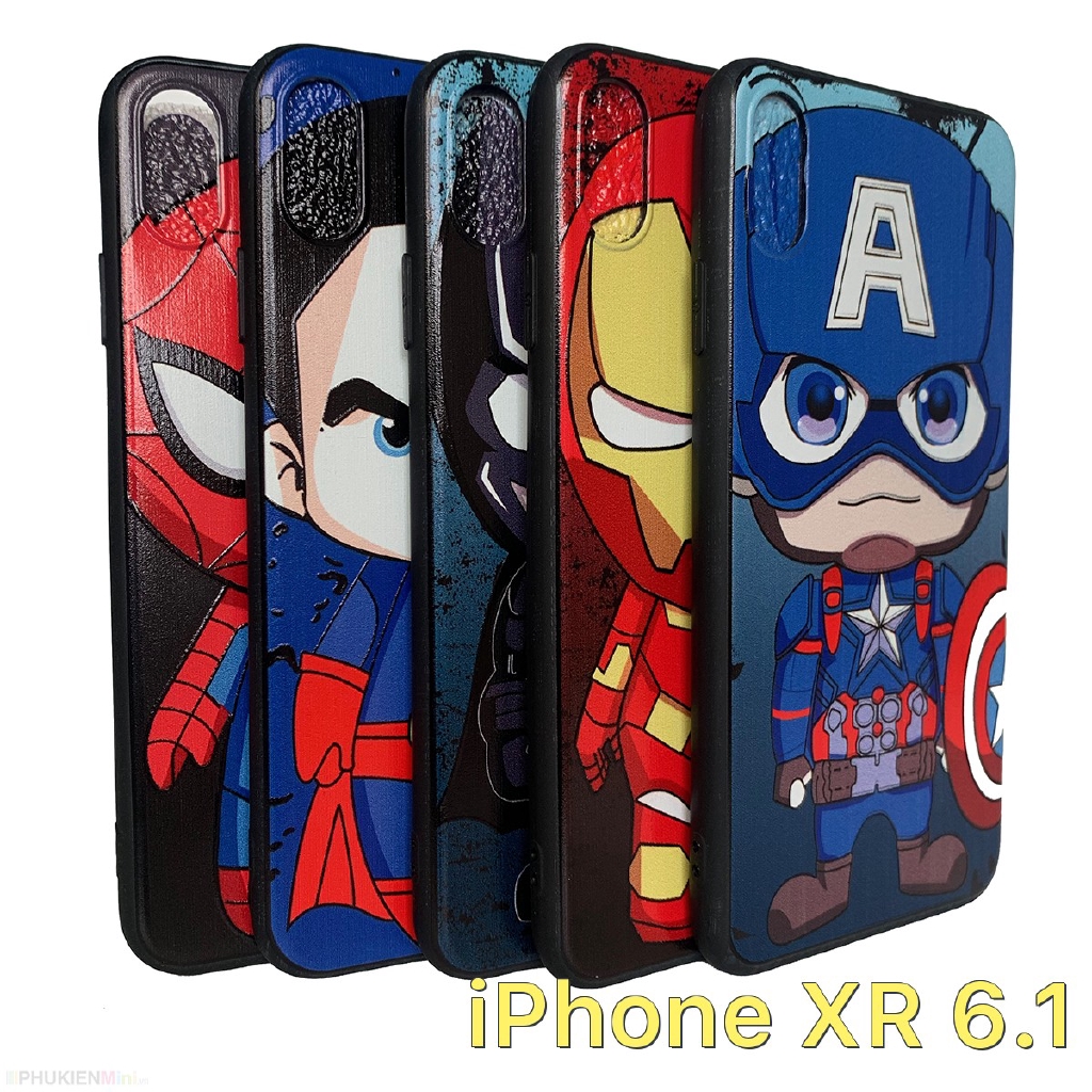 Ốp lưng viền dẻo in nổi hình siêu anh hùng phong cách chibi iPhone XR 6.1 giá rẻ