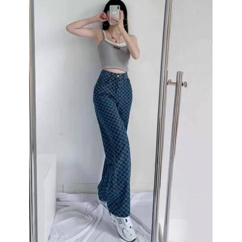 Quần jean DÀI ống rộng Ô NHỎ mã 2400(kèm ảnh thật,video)