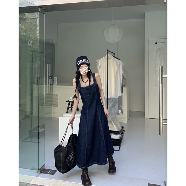 Váy yếm hai dây jeans buộc dây