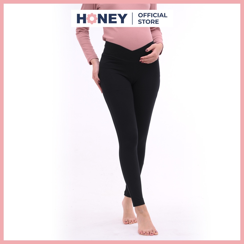Quần legging dài cạp chéo, chất cotton co giãn 4 chiều - Thời trang đầm bầu cao cấp HONEY