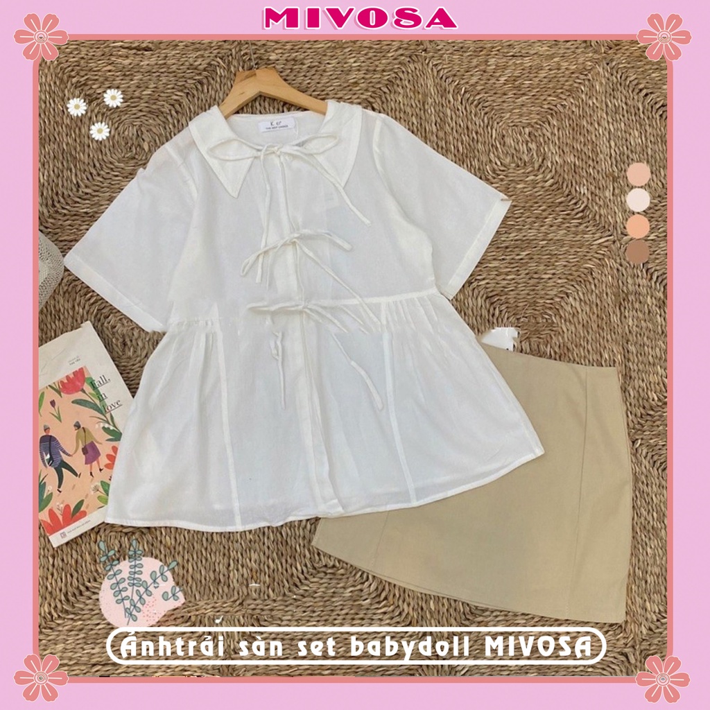 Set áo sơ mi babydoll nơ cổ chân váy chữ a ngắn 2 lớp ulzzang đồ bộ nữ MIVOSA SV001 | WebRaoVat - webraovat.net.vn