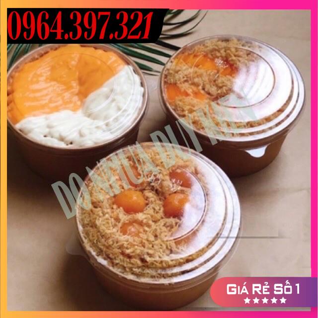 Combo 50 Tô Giấy, Bát Giấy Kraft 750ML Nắp PET Trong Đựng Bánh Bông Lan Trứng Muối - Phở, Bún Nước - Cơm - Đồ Ăn Nóng