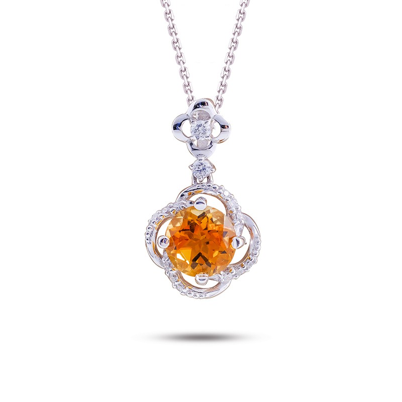 Mặt dây DOJI vàng trắng 14K gắn đá CITRINE 748