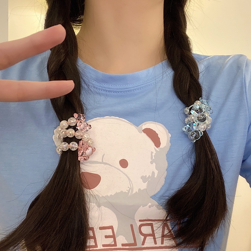 Dây buộc tóc trong suốt hình gấu dễ thương dành cho nữ