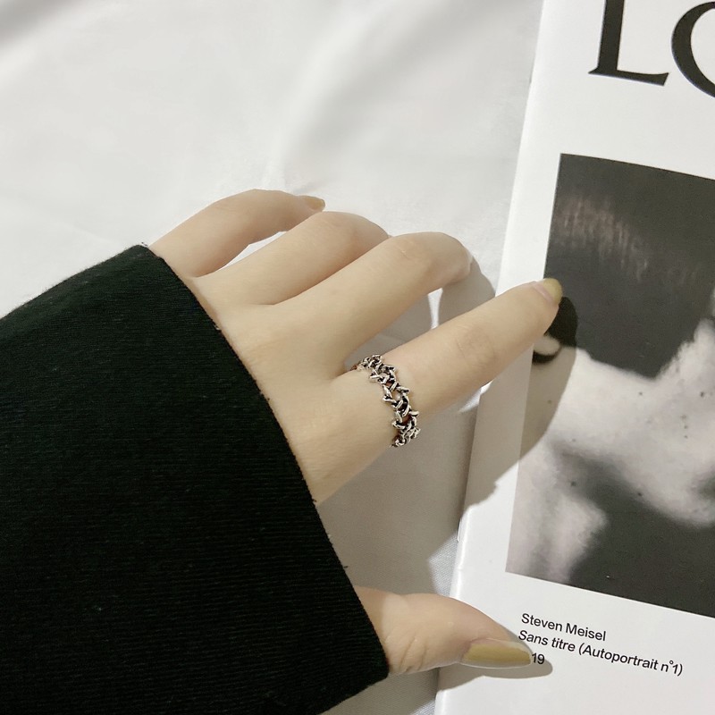 Nhẫn ngôi sao sáu cánh rỗng sành điệu hip-hop đường phố cá tính retro