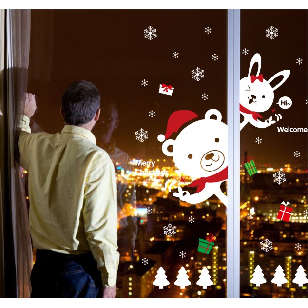Decal dán tường Noel - Thú Cưng Trắng chào lễ