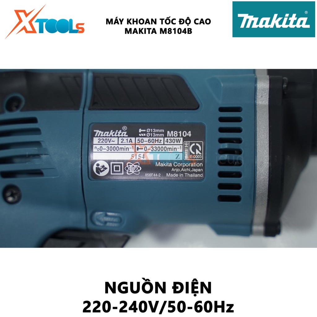 Máy khoan búa 13mm Makita M8104B | Máy khoan động lực Công suất: 430W Tốc độ đập: 0 – 33.000 bpm, phù hợp để làm việc tr