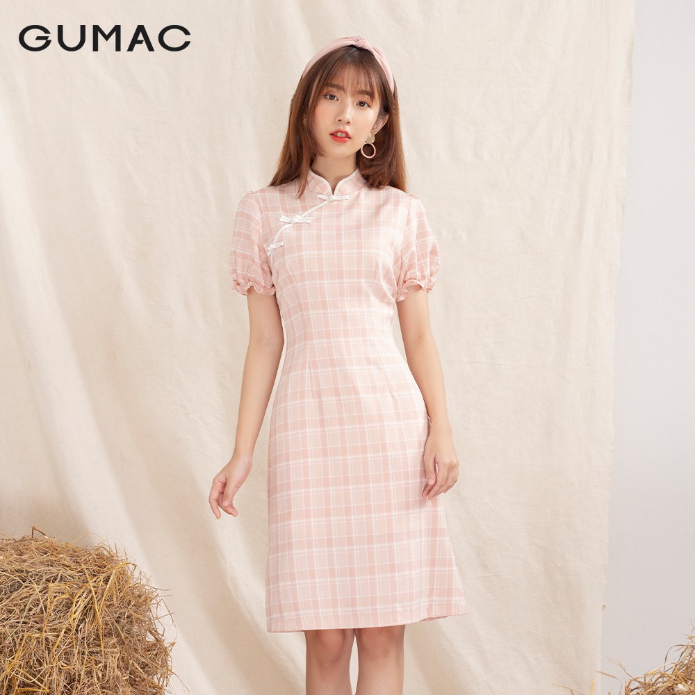 Đầm nữ thiết kế cổ tàu tay ngắn GUMAC màu hồng ôm body mới thời trang nữ đủ size DA10129 | BigBuy360 - bigbuy360.vn