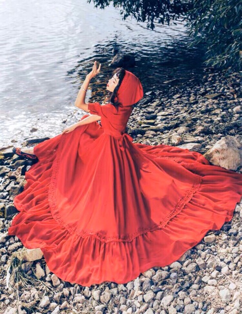 [FREESHIP] Đầm Maxi Đỏ Phối Ren Kèm Nón | BigBuy360 - bigbuy360.vn