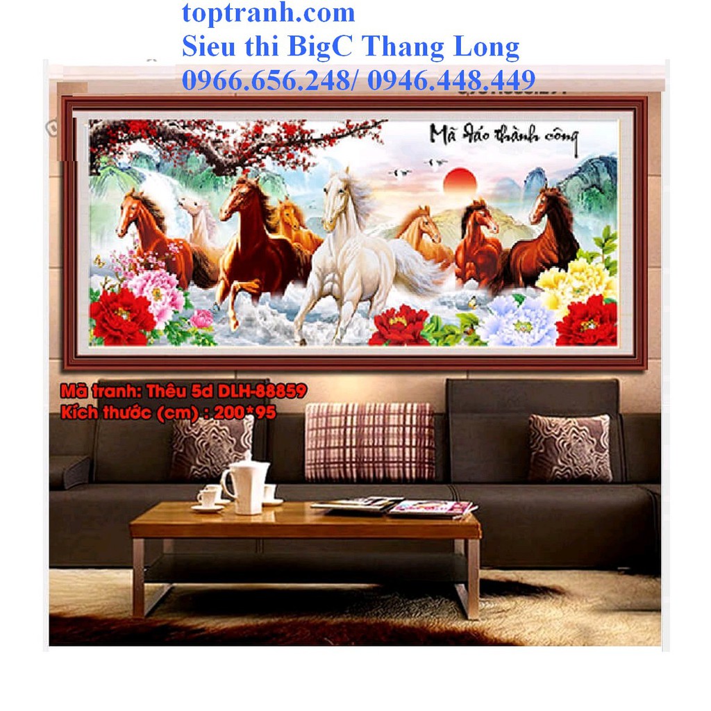 Tranh thêu chữ thập mã đáo thành công 88859 chưa thêu, tranh thêu con 8 con ngựa còn nguyên hộp vali khóa