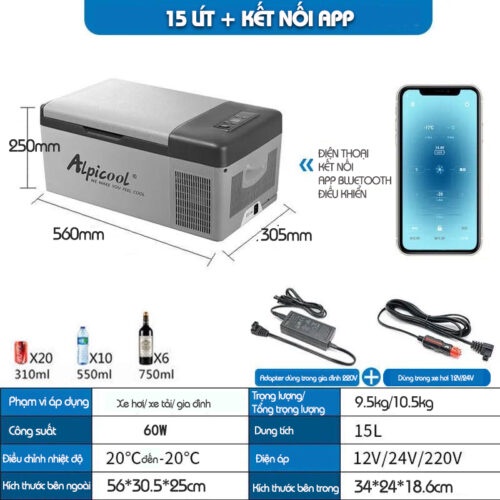 Tủ Lạnh Mini 15L / 20L Dành Cho Ô Tô Có Kết Nối App