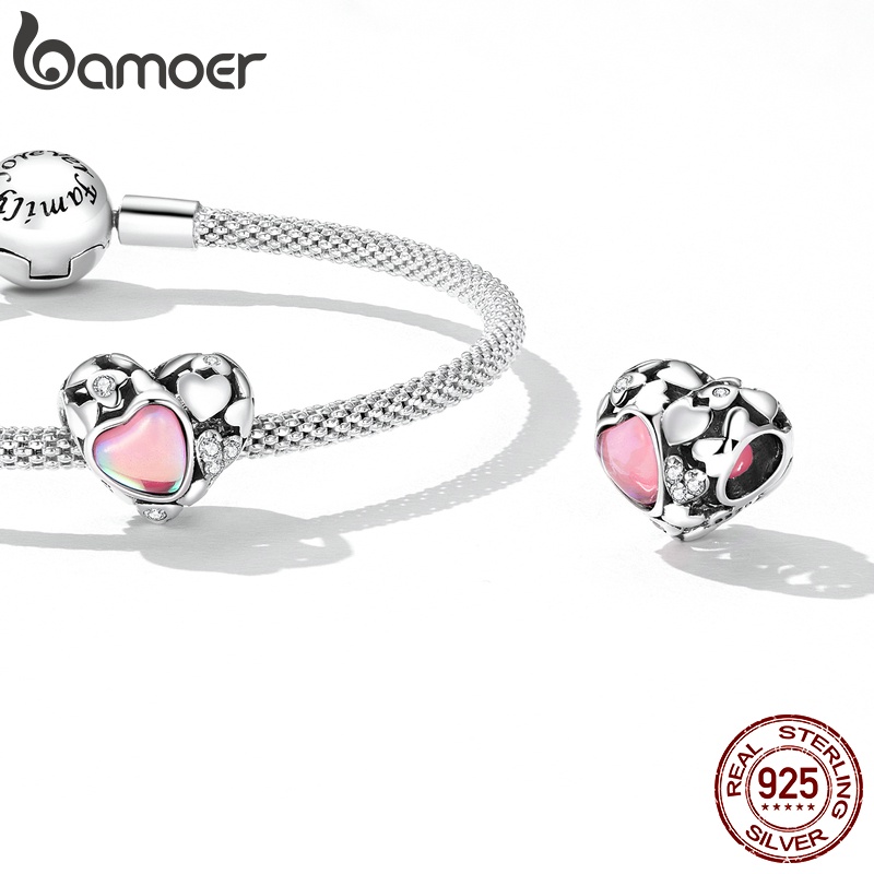 Phụ kiện hạt BAMOER bạc 925 trang trí vòng đeo tay với nhiều hình dạng độc đáo thời trang DIY